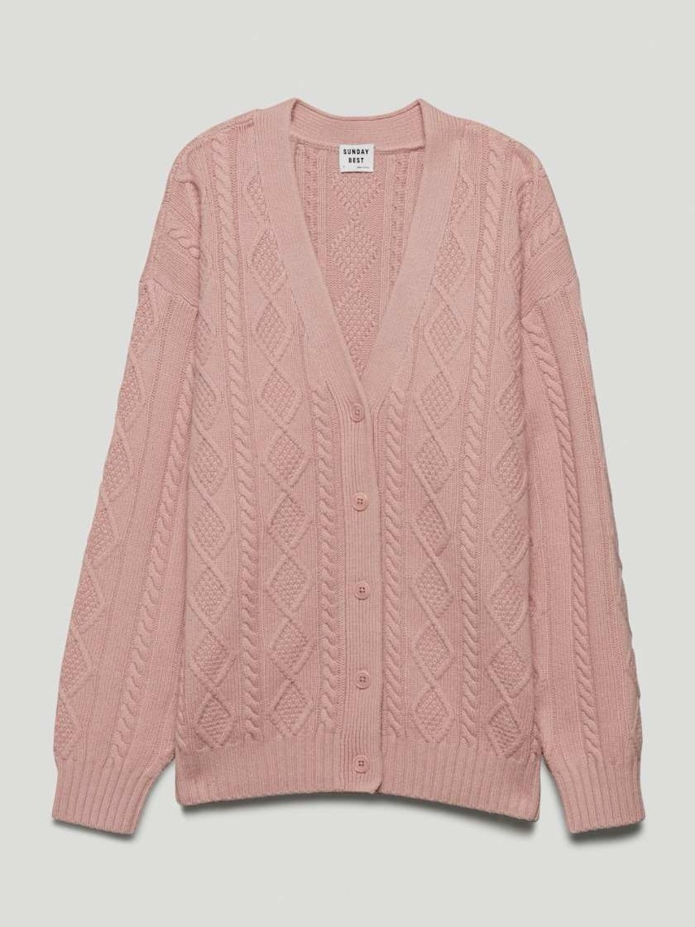 Aritzia Sunday Best Lamora Cardigan - Mauve Mousse Pink Cable-Knit Cardi Sweater